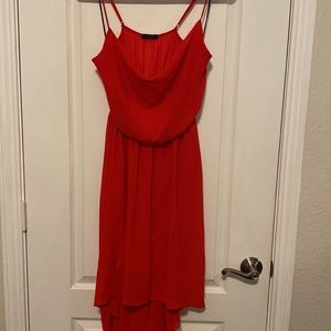 RED DRAPED DRESS